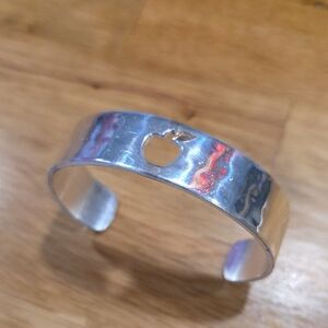 Rustic Cuff Silver Bracelet with Apple Design